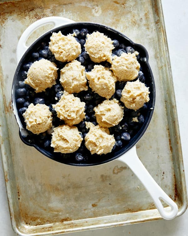 Blueberry cobbler pre bake.