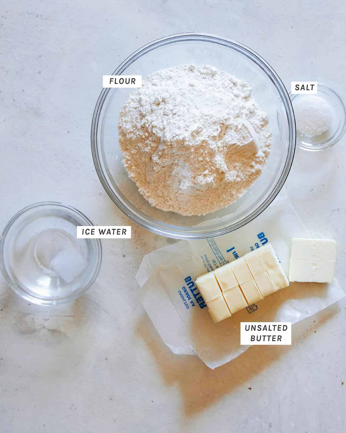 Ingredients to make a savory tart shell.