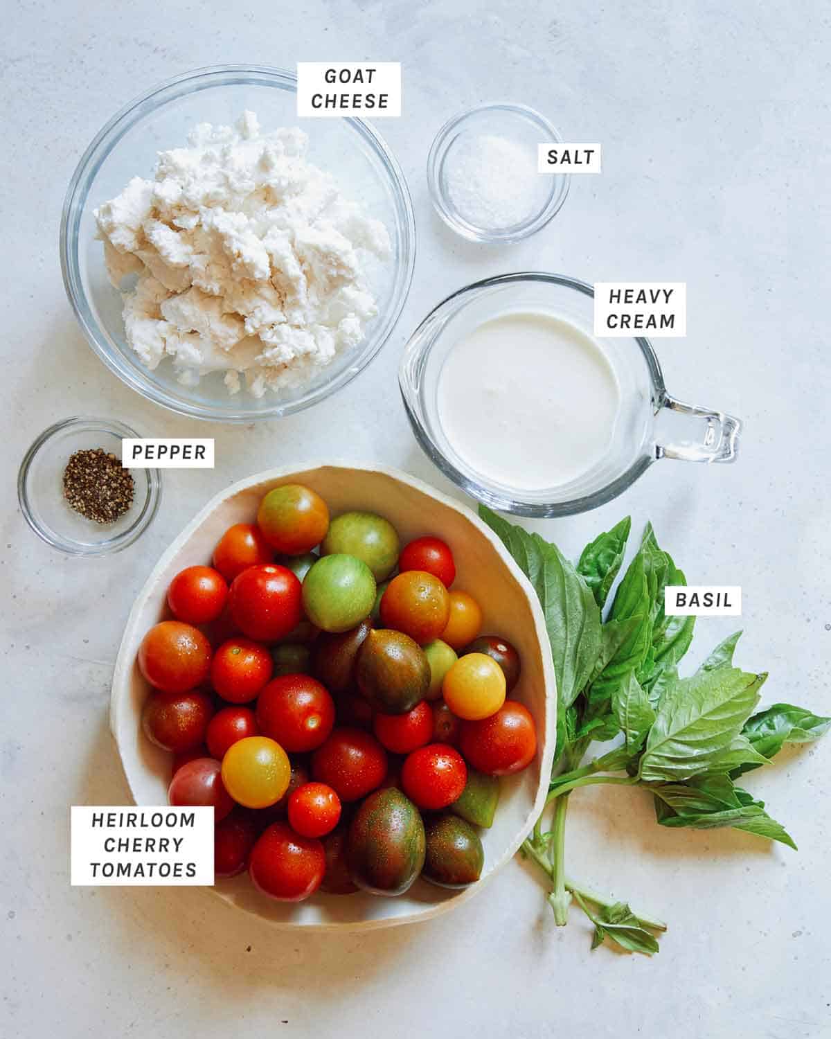 Ingredients for an heirloom tomato tart filling. 