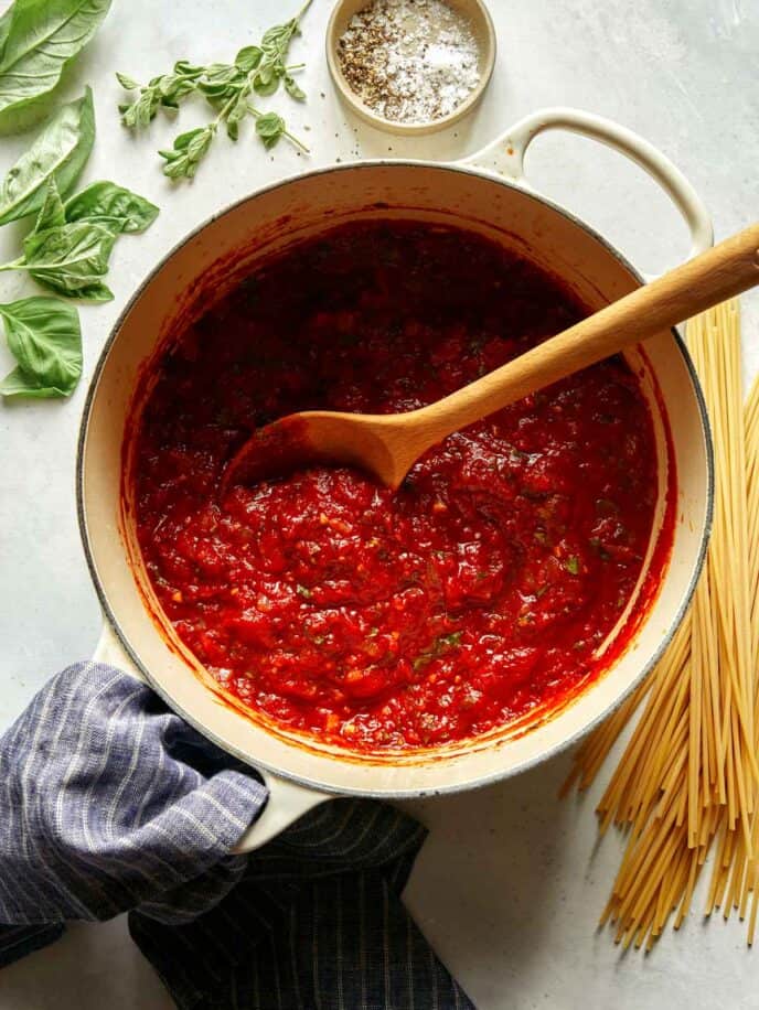 Arrabiata sauce recipe just made in a stock pot.