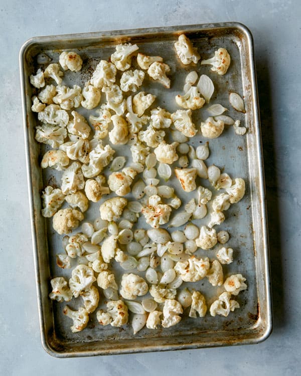 Roasted cauliflower and pearled onions.
