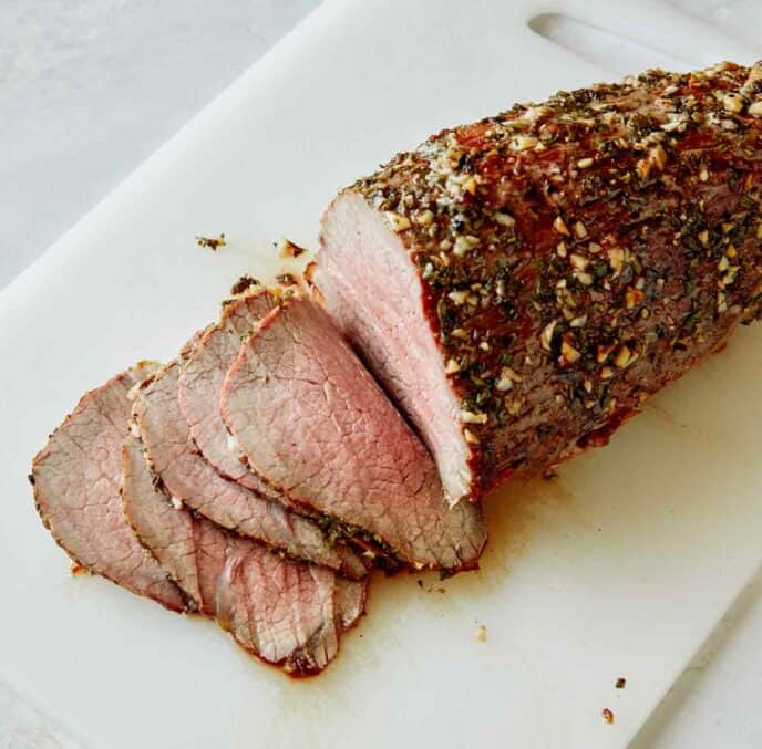 Roast beef thinly sliced.