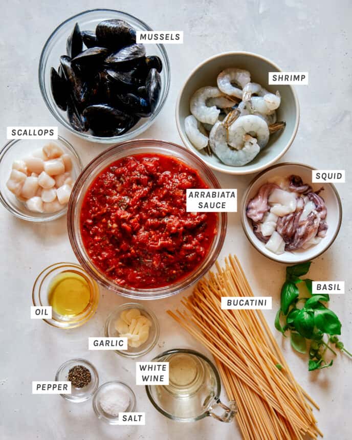 Frutti Di Mare ingredients all laid out.