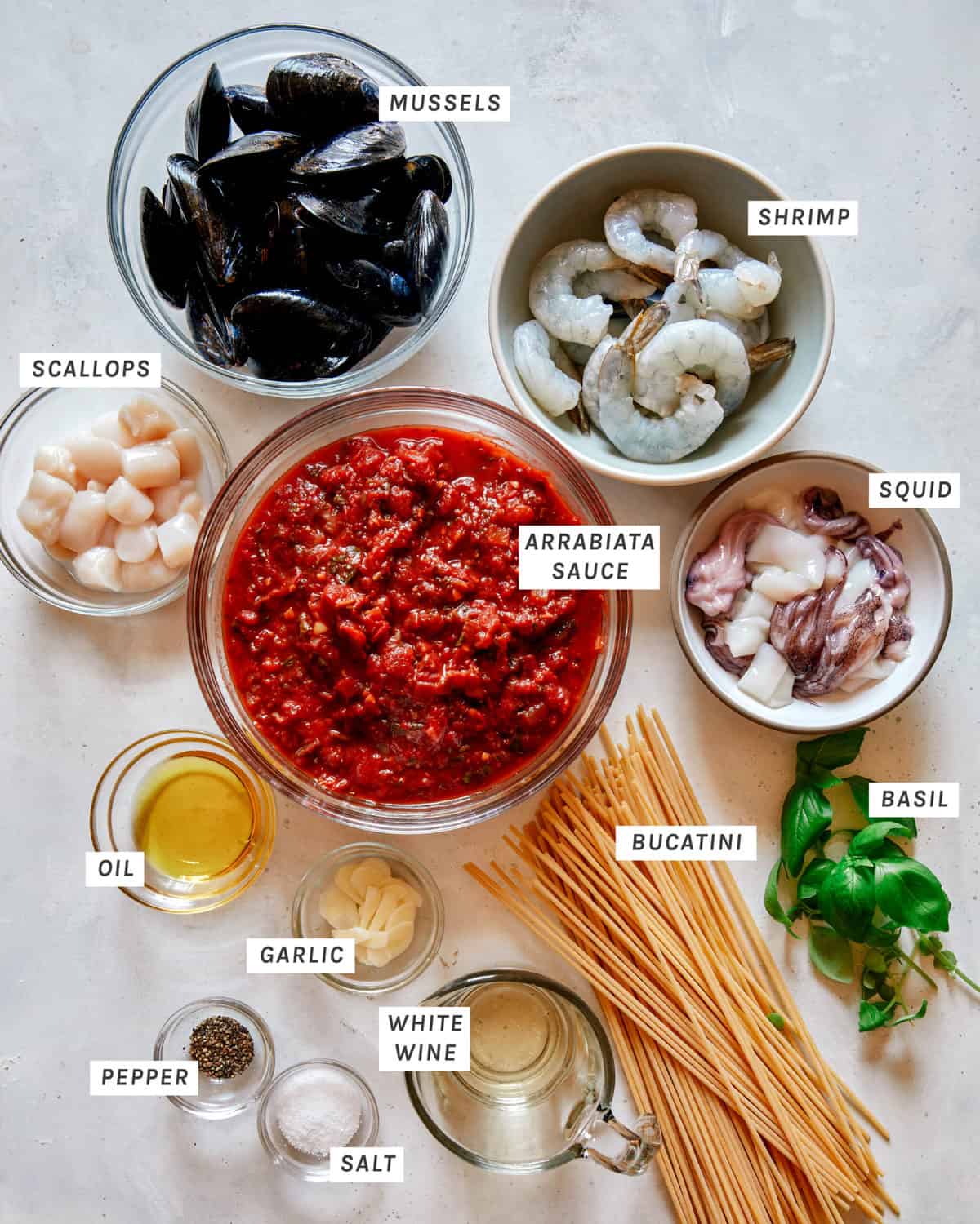 Frutti Di Mare ingredients all laid out. 