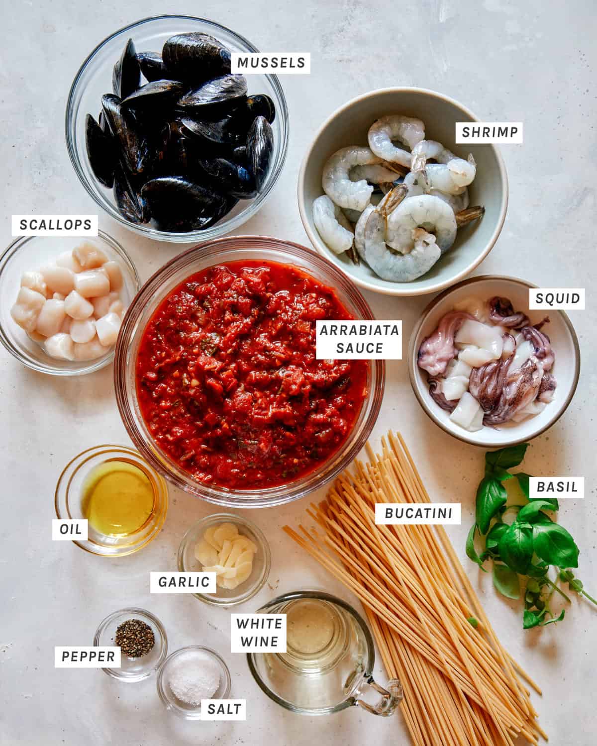 Frutti Di Mare ingredients all laid out.