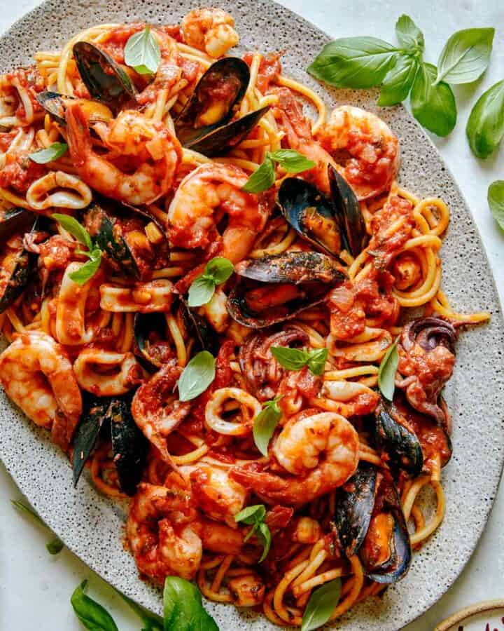 Frutti Di Mare recipe on a platter.
