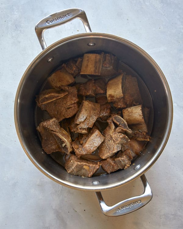 Short ribs in a pot braised.