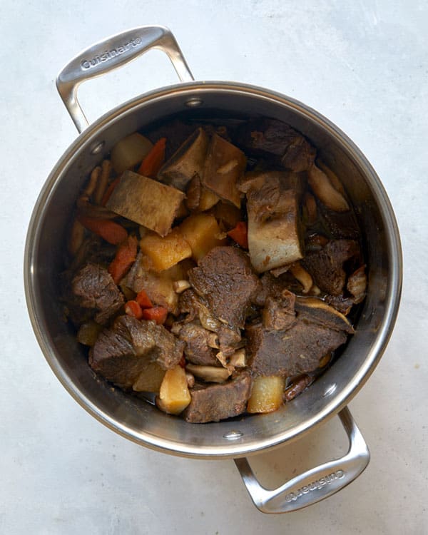 Galbi Jjim in a pot cooked and ready to be served.