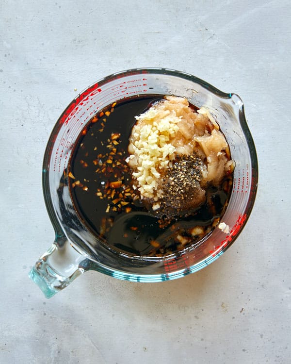 Galbi jjim cooking sauce in a bowl ready to be whisked together.