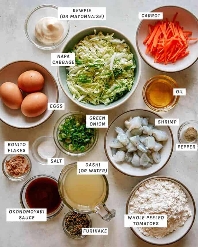 Ingredients to make okonomiyaki.