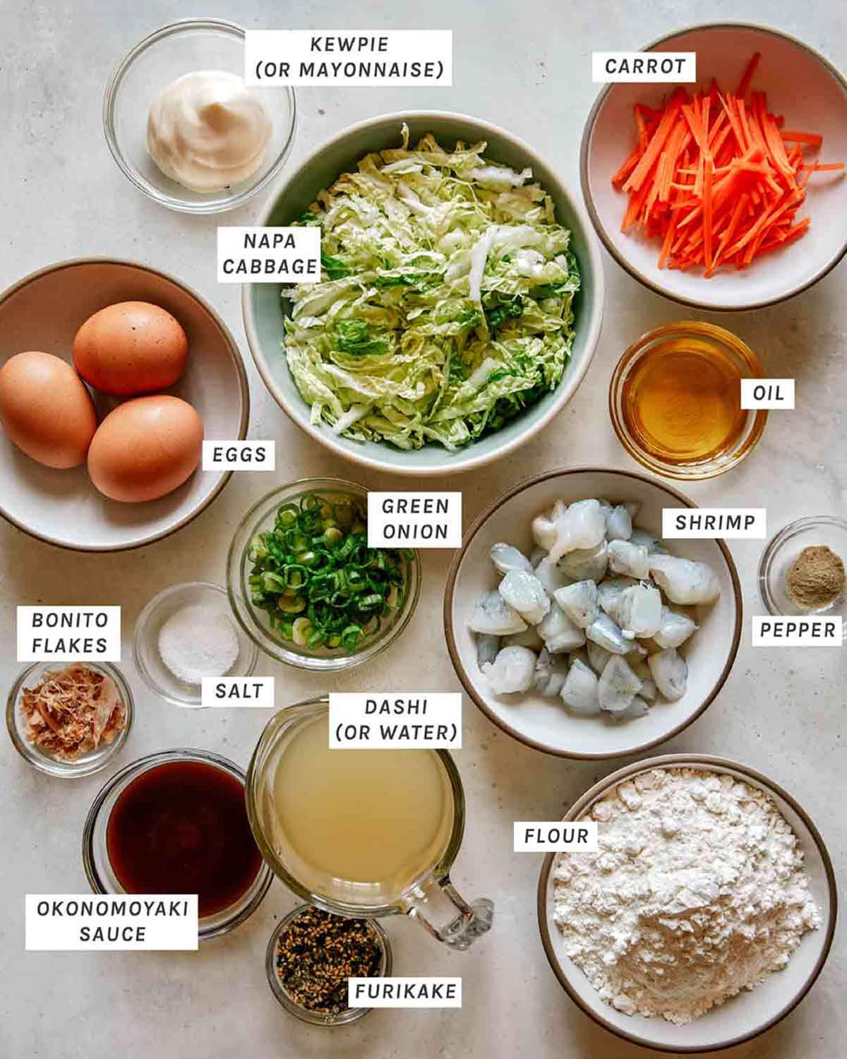 Ingredients to make okonomiyaki.