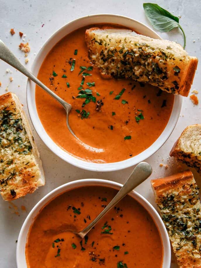 Tomato soup with bread dipped in.