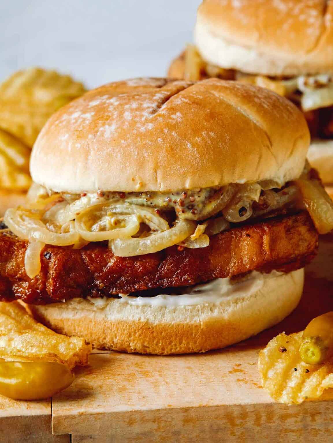 Pork Chop Sandwich Spoon Fork Bacon