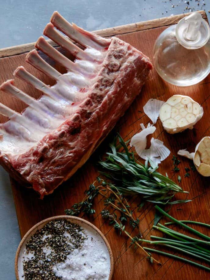 Ingredients for roasted rack of lamb.