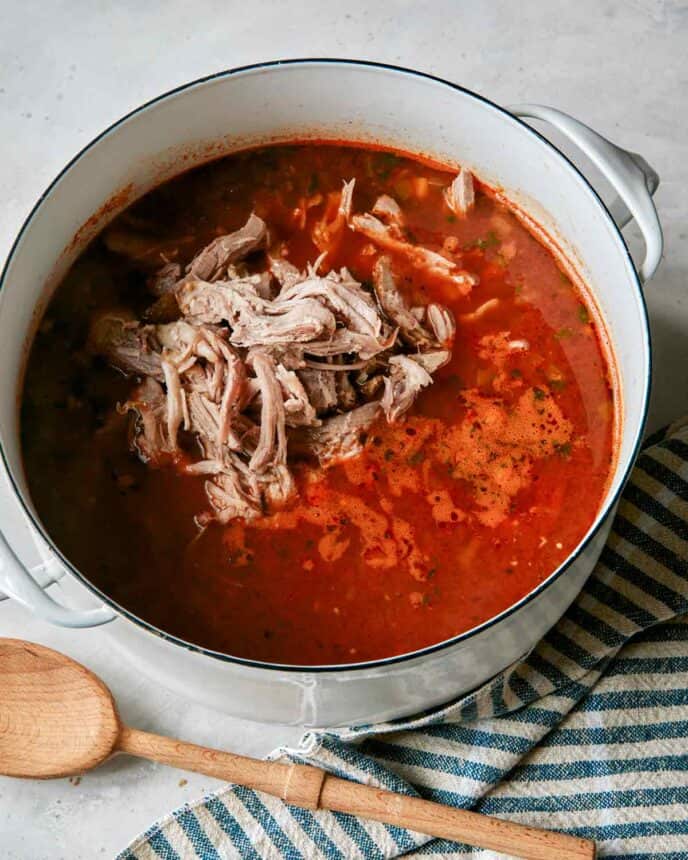 Carnitas soup being made in a big pot.