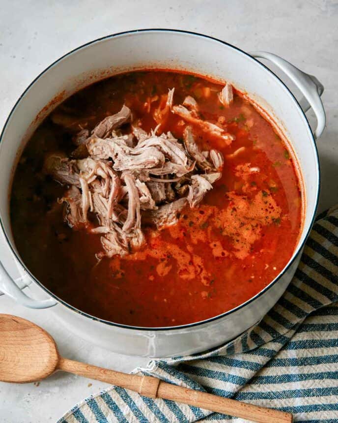 Carnitas soup being made in a big pot. 