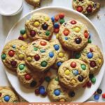 Plates of freshly baked M&M cookies.