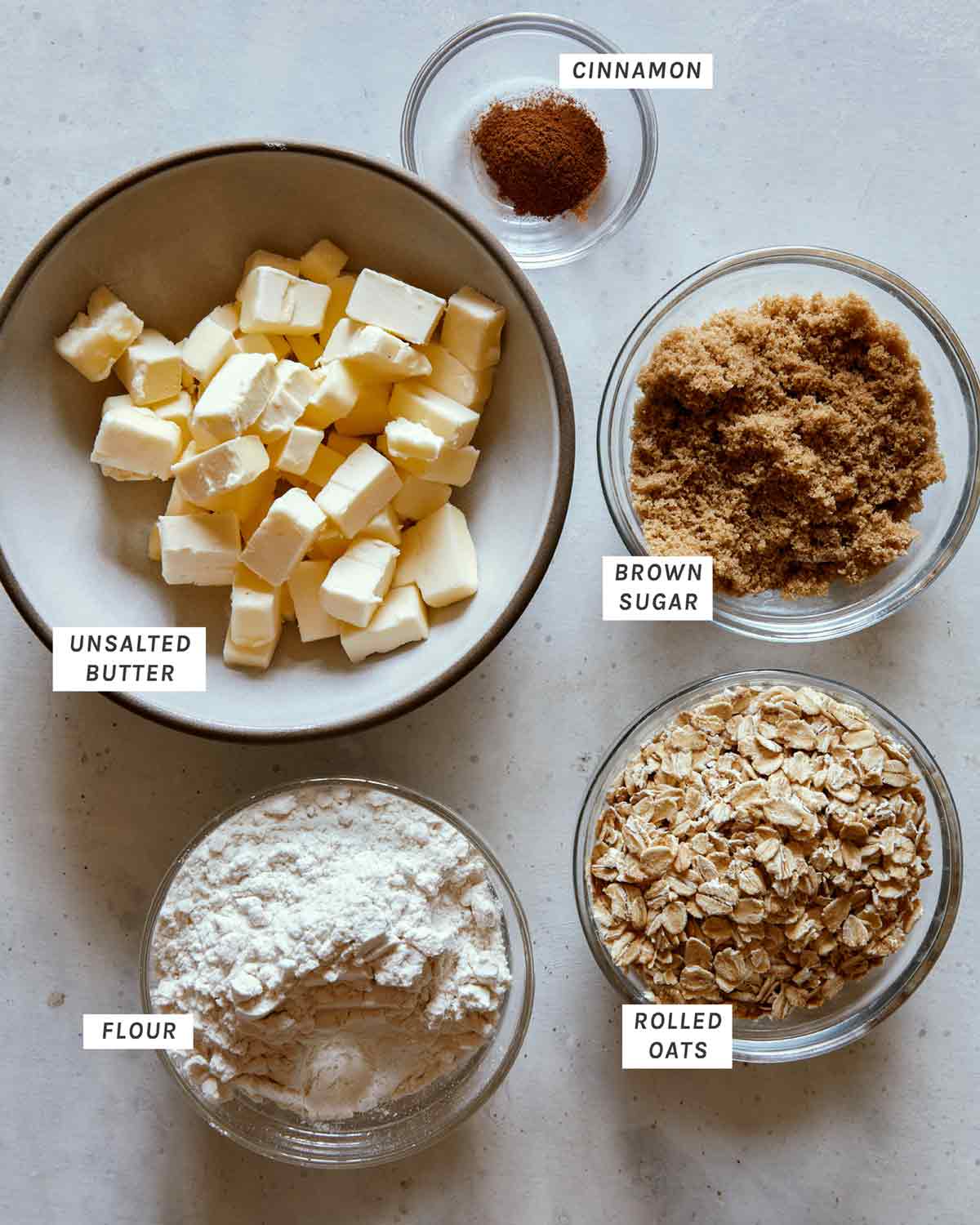 Ingredients for streusel topping for an apple crisp.