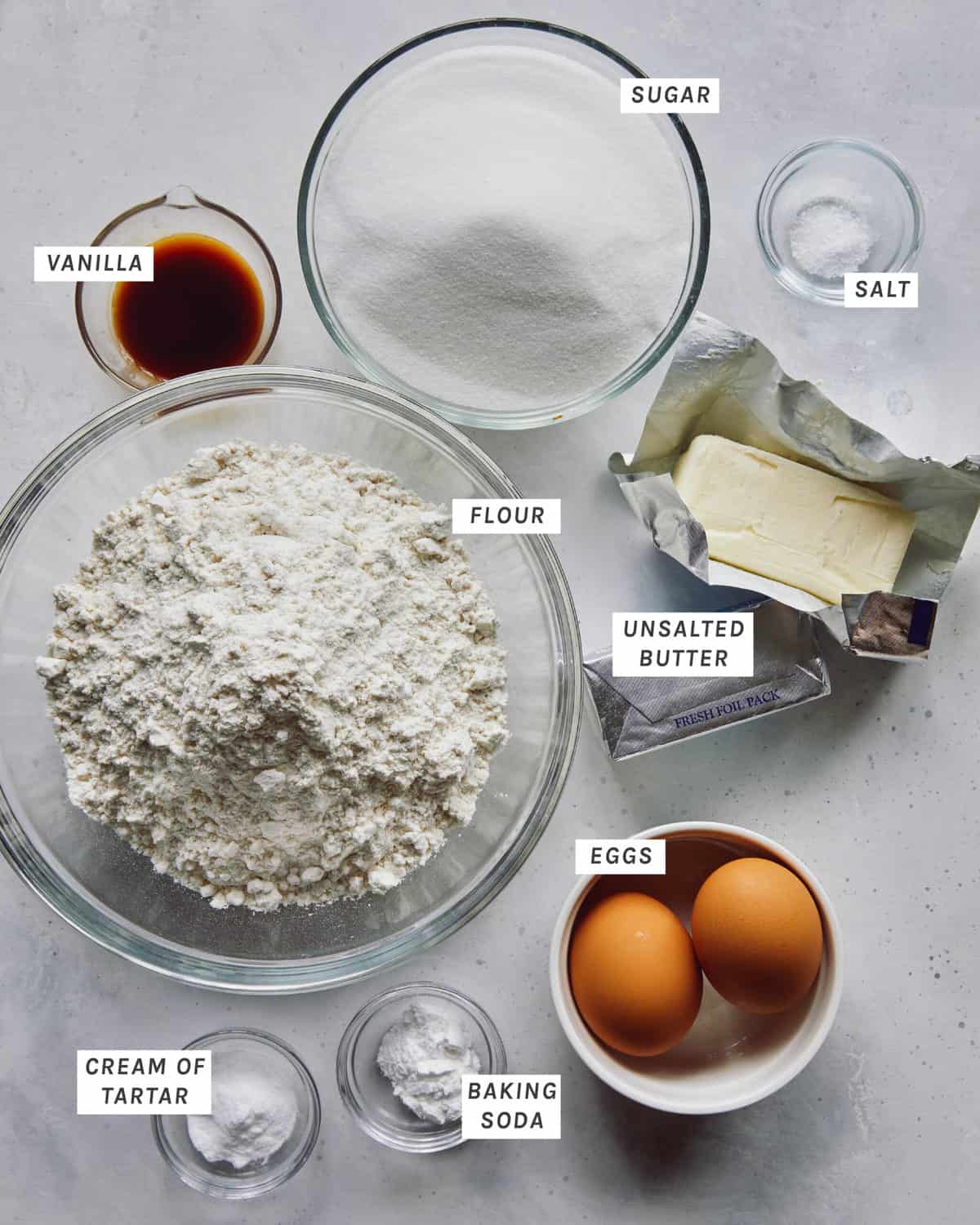 Ingredients for snickerdoodle cookies.