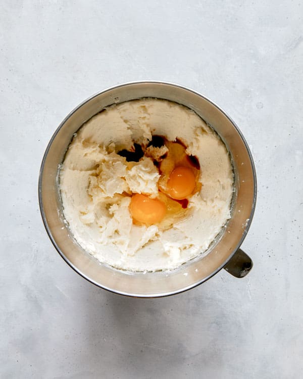 Creamed butter and sugar with egg yolks.