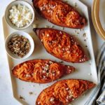 Twice baked sweet potatoes ready to be served.