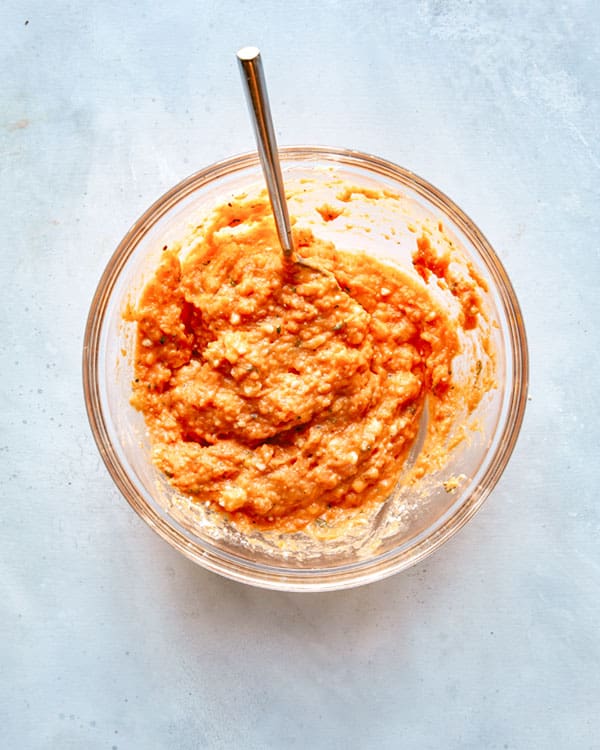 Twice baked sweet potato filling in a bowl. 