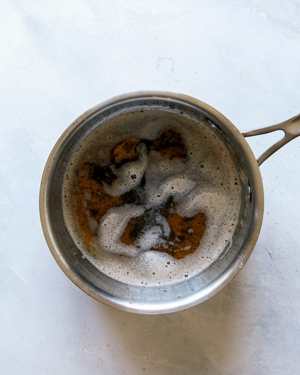 Brown butter in a sauce pan.