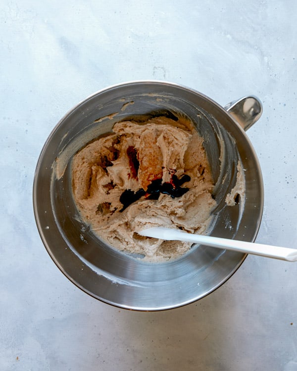 Cookie dough with molasses and vanilla in it.
