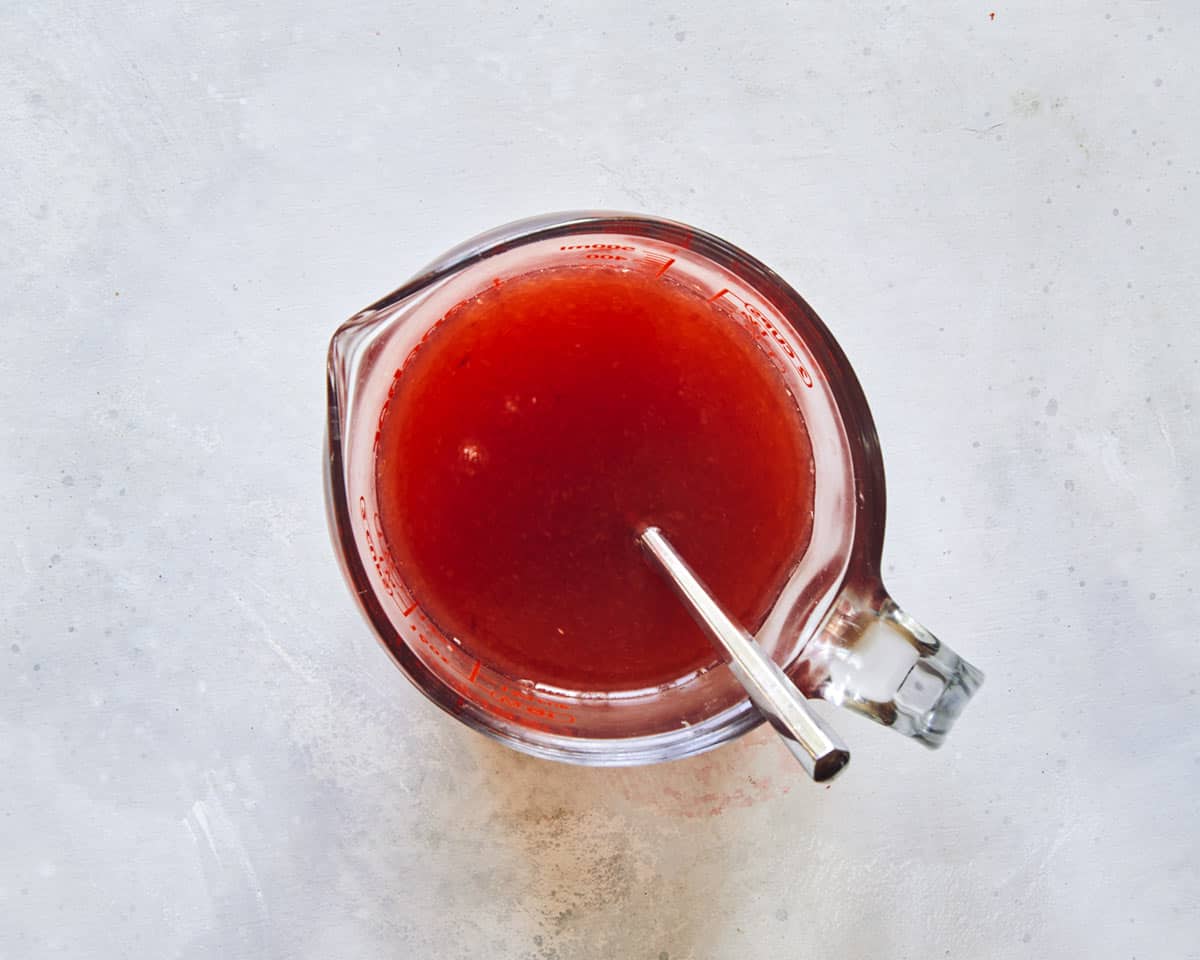 Blood orange juice mixed with simple syrup. 