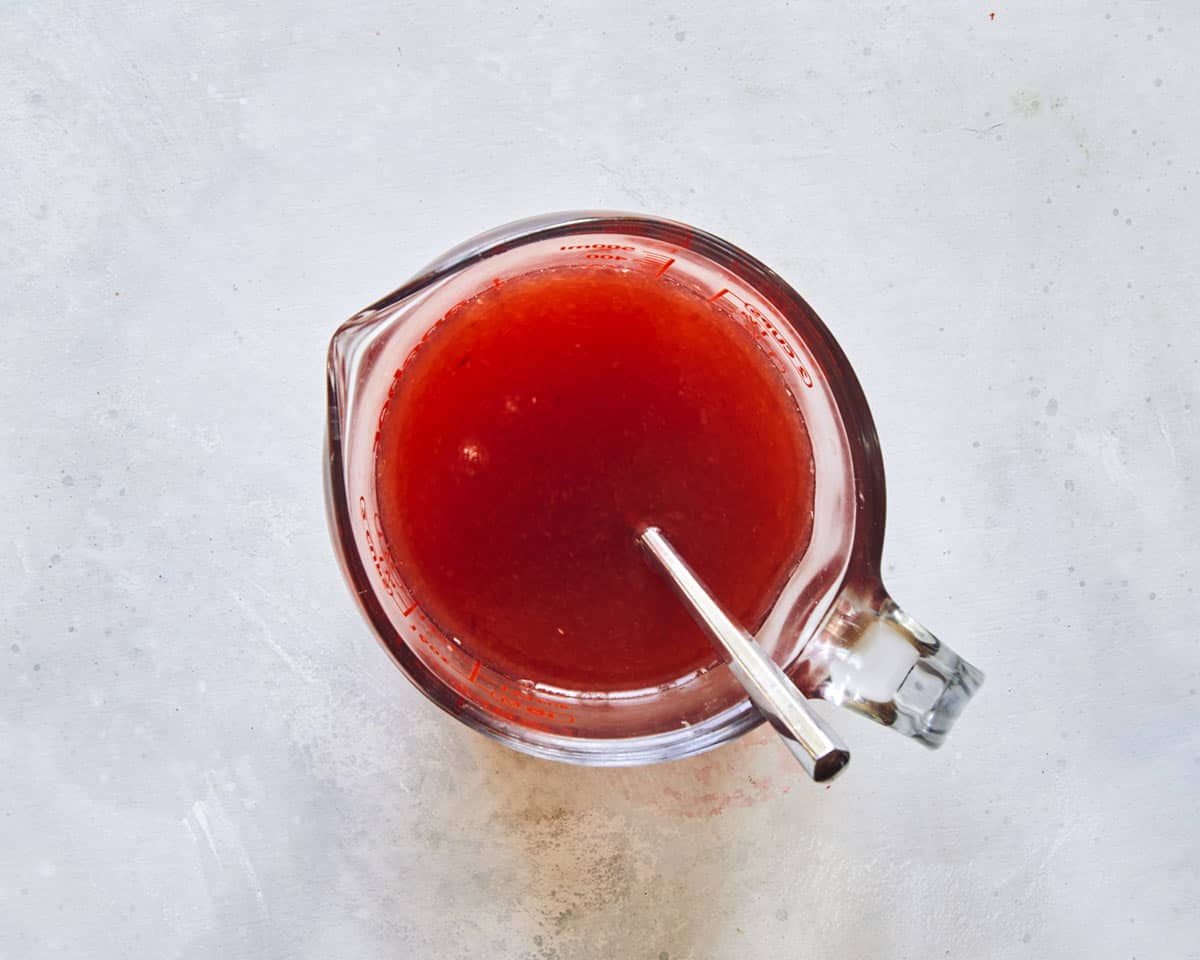 Blood orange juice mixed with simple syrup.