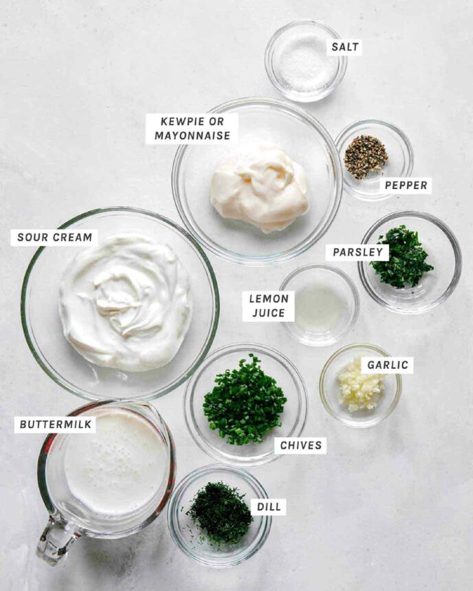 Buttermilk ranch ingredients to make it homemade.