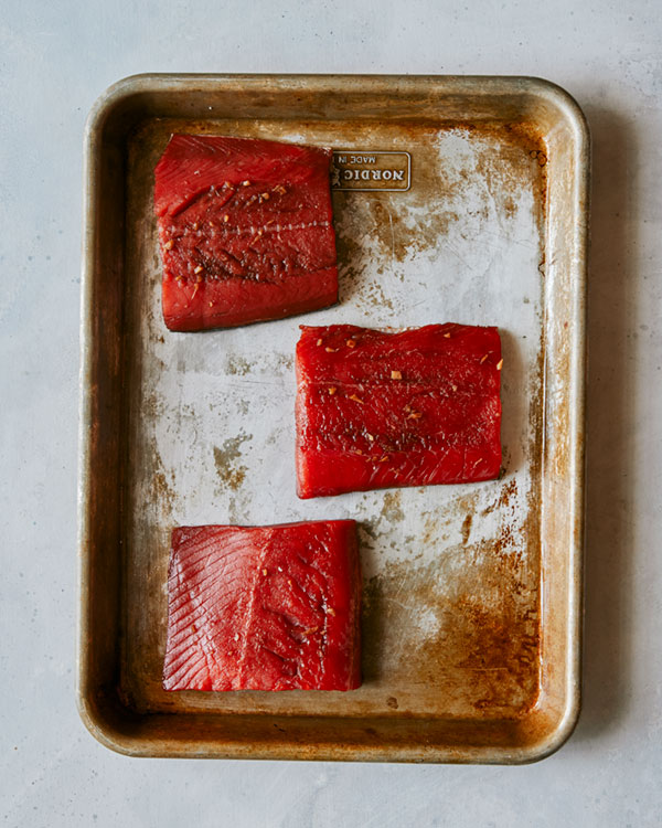 Salmon ready to go into the oven. 