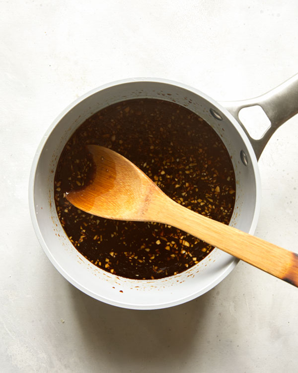 Teriyaki sauce ingredients in a pan.