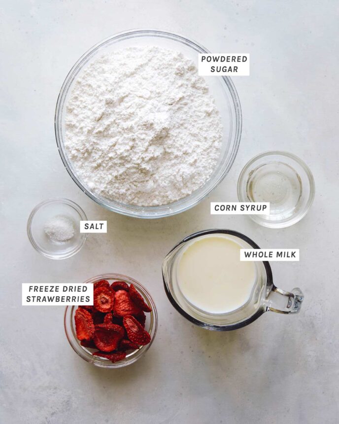 Valentines day cookie ingredients for icing.