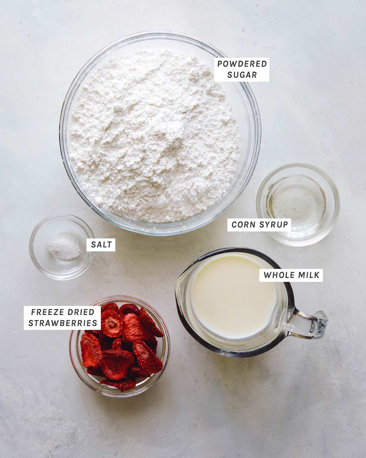 Valentines day cookie ingredients for icing.
