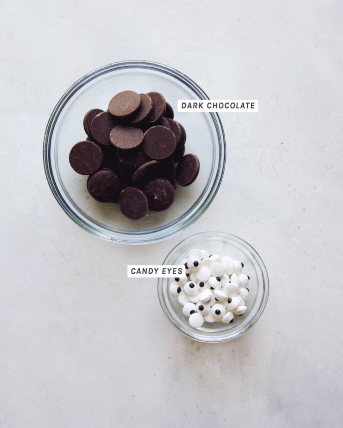 Valentines day cookie ingredients, chocolate and candy eyes.