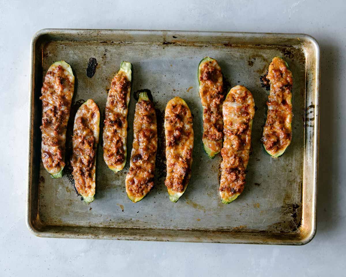 Zucchini boats freshly out of the oven.