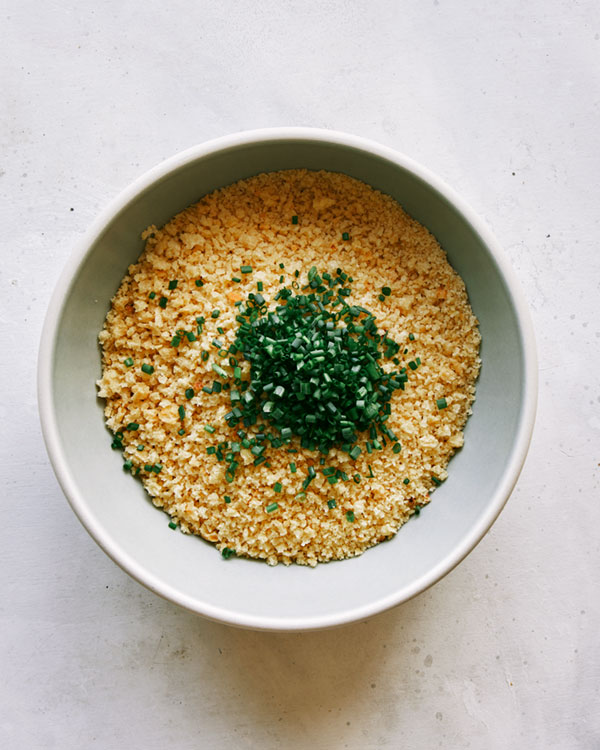 Breadcrumb coating ingredients in a bowl.
