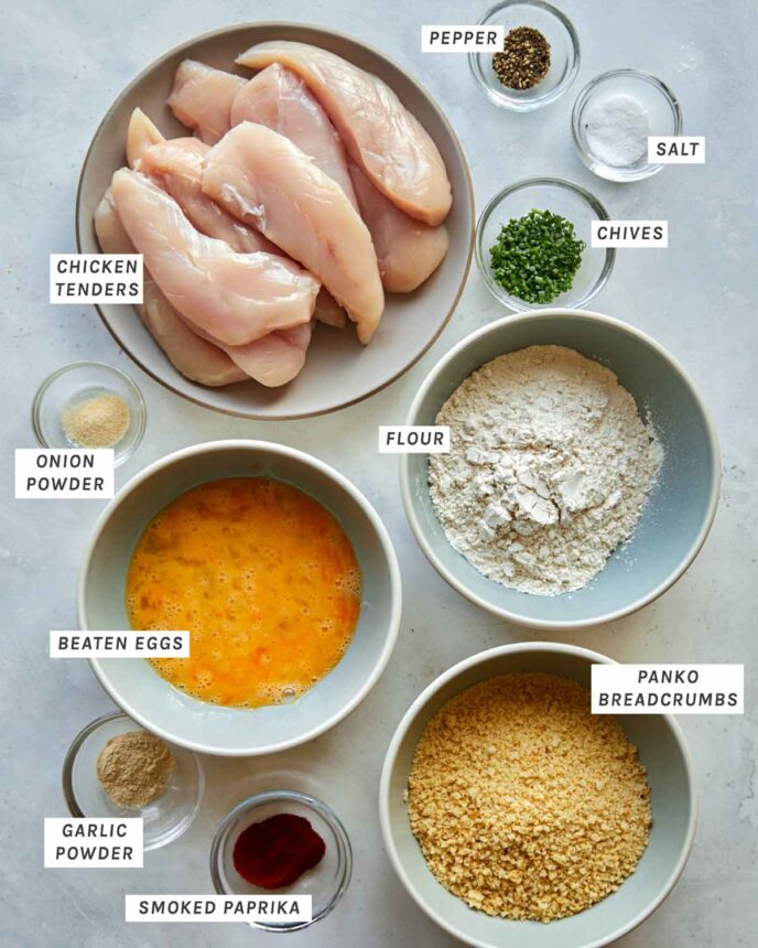 Ingredients to make air fryer chicken tenders.