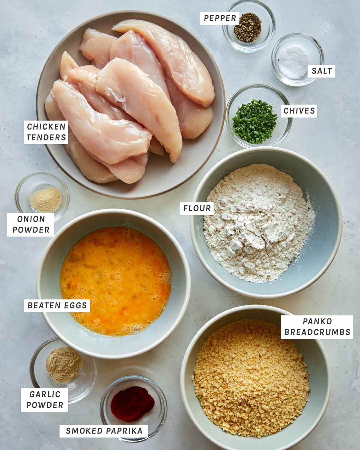 Ingredients to make air fryer chicken tenders.