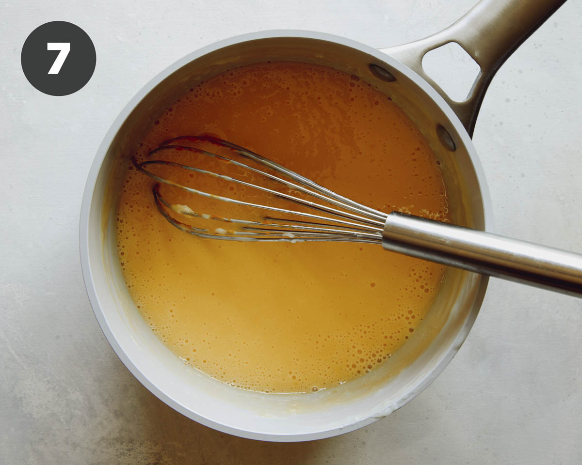 Pudding simmering in a pot to make pudding. 