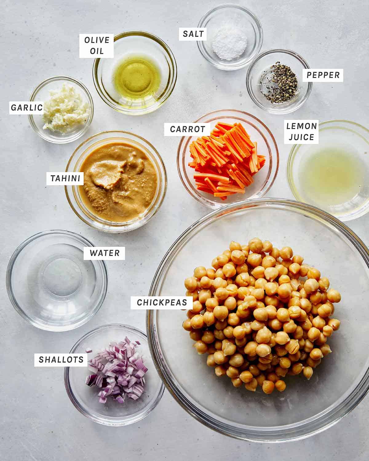 Ingredients to make a chickpea salad sandwich. 