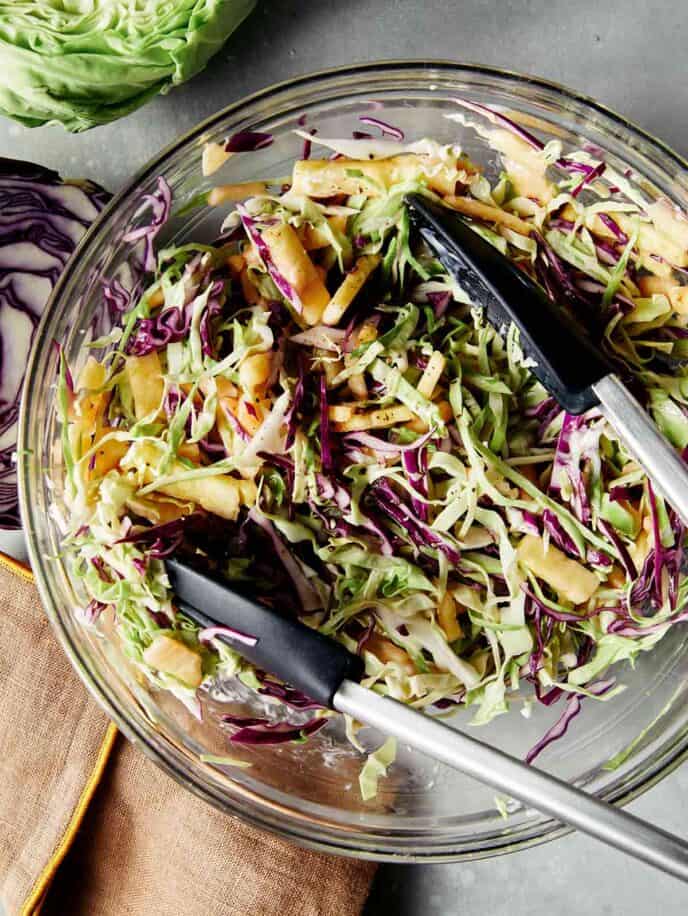 Slaw for pickled pulled pork in a bowl.
