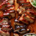 Char Siu recipe sliced on a cutting board.