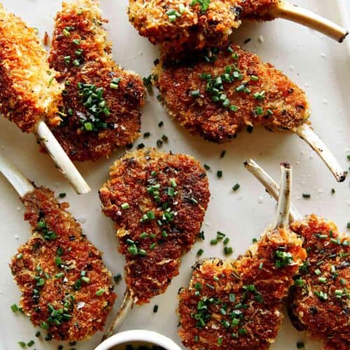 Panko crusted lamb chop recipe on a plate.