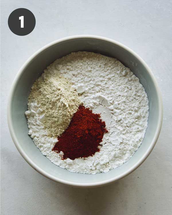 Panko crusted lamb process, flour mixture.