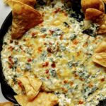 Spinach and artichoke dip close up.