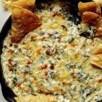 Spinach and artichoke dip close up.