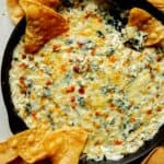 Spinach and artichoke dip close up.