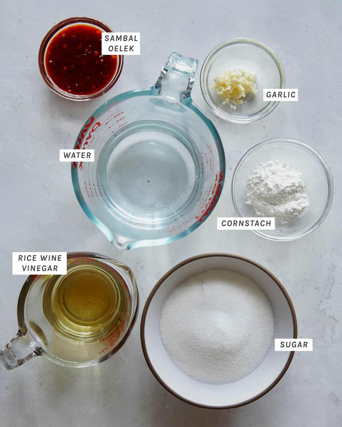 Sweet Chili Sauce ingredients all laid out.